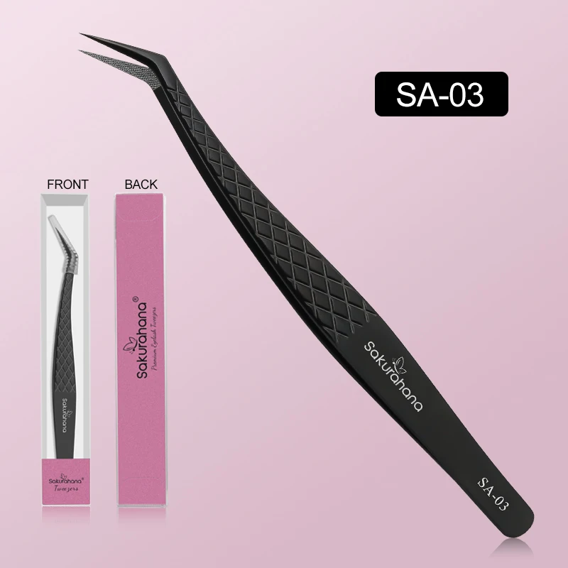 SAKURAHANA Professionelle Wimpernpinzette, schwarze Faserspitze für Wimpernverlängerungen, Mega-Volumen, Nerz-Wimpern, Werkzeug, Make-up-Künstler-Set