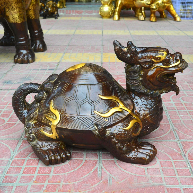 50CM large huge # home house courtyard Lobby Talisman Protection Exorcise evil spirits Dragon Turtle FENG SHUI Brass statue