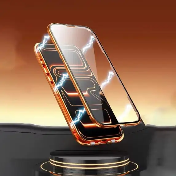 360 °   Capa de Telefone com Proteção Total em Metal Magnético com Vidro Duplo Lado e Fecho Snap para iPhone 17 Pro Max/Air/17Pro