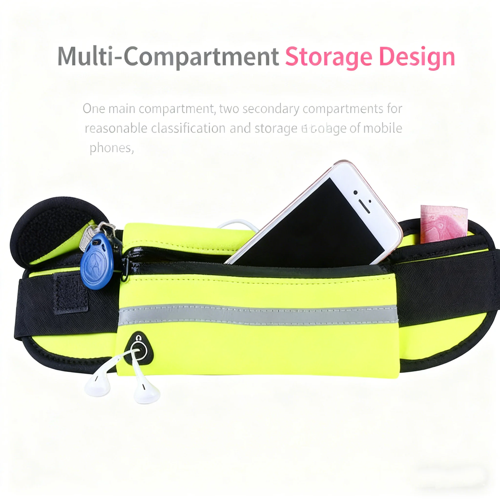 حقيبة خصر رياضية خارجية بلون سادة مع سعة كبيرة، حقيبة خصر للمشي لمسافات طويلة والجري، حقيبة خصر محمولة مقاومة للعرق