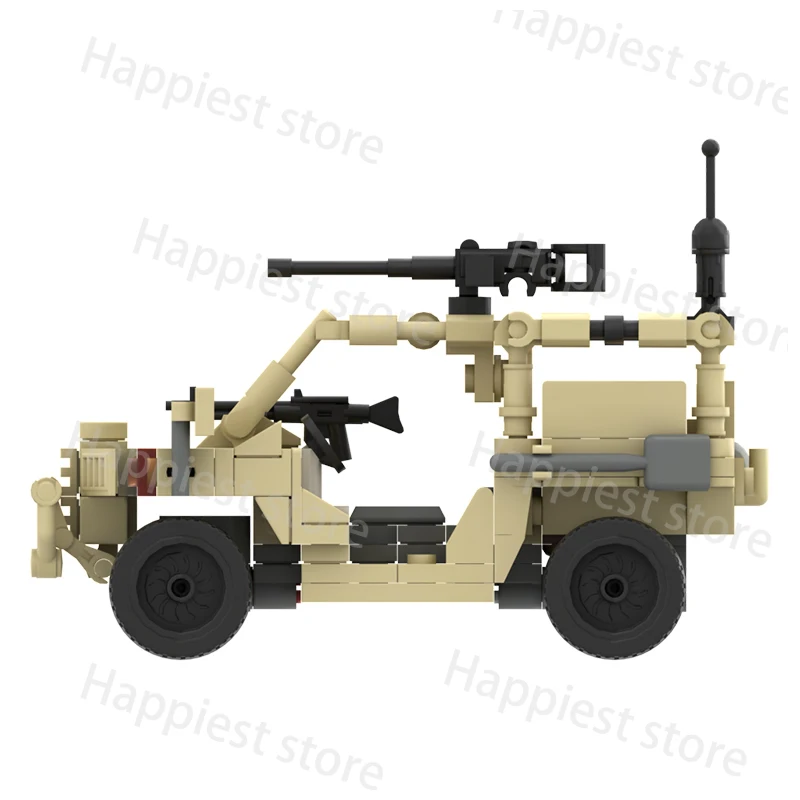 Vehículo blindado militar de diseño MOC, armas del Ejército de EE. UU., montaje de bloques de construcción, modelo de coche de la Segunda Guerra Mundial, figuras, accesorios, pistolas, ladrillos, Juguetes