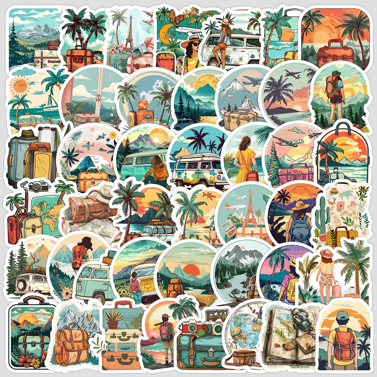 10/30/50PCS Cartoon Travel Graffiti Stickers Water Cup Computer Mobile Phone Waterproof Decorative Stickers Creative DIY Graffit