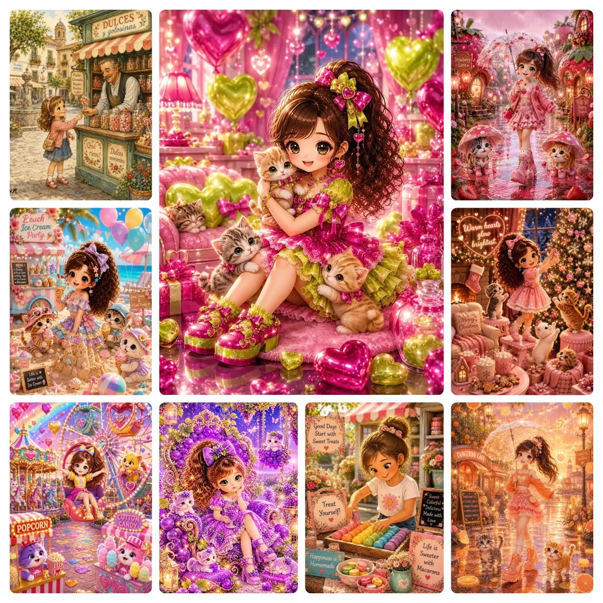 Sweet Pastel Doll Kitten Fairy Jigsaw Puzzles 500/1000/1200/2000PCS Town Carnival Candy Shop Landscape for Living Room Dec Gift