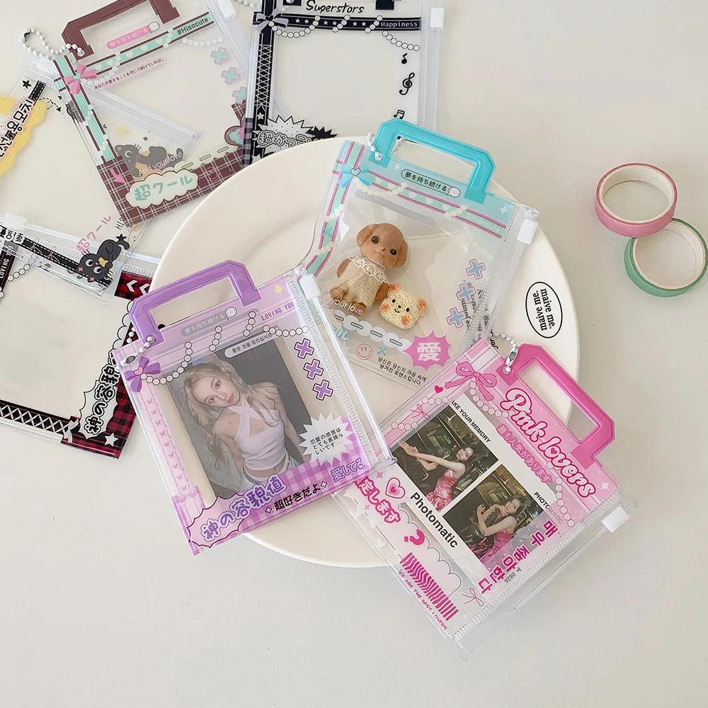 INS Candy Bag Photocard Holder 3 Inch Idol Photo Card Sleeves Card Protective Case Badge Protector Case With Keychain Stationery