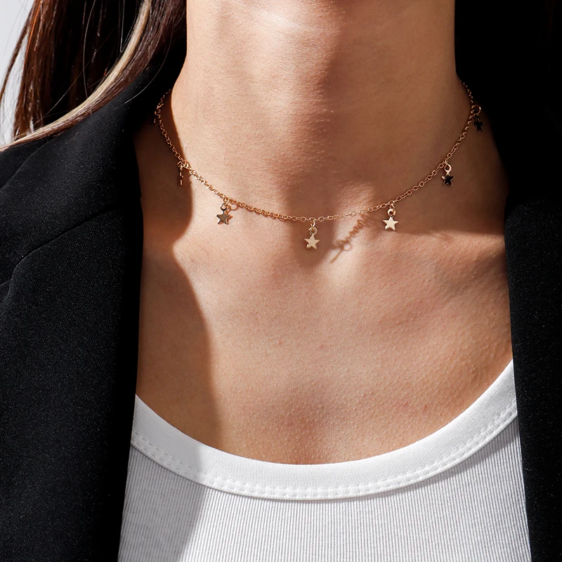 Aihua Gold Farbe Tiny Star Anhänger Halskette für Frauen Einfache Pentagon-Stern Choker Halsketten Mode Weibliche Schmuck Geschenke – Detail 3