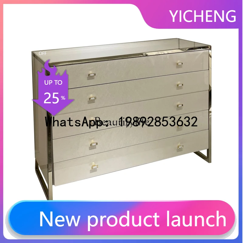 QQ American light luxury chest of drawers bedroom solid wood two-color locker living room