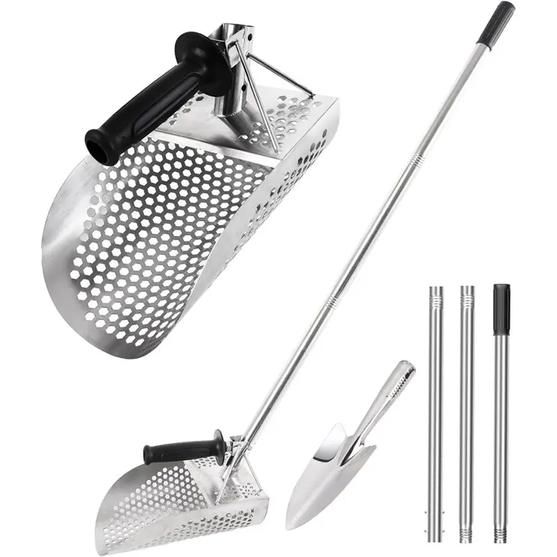 

AINY-Large Sand Scoop With Long Handle Stainless Steel Heavy Duty Metal Detecting Sand Scoop For Beach