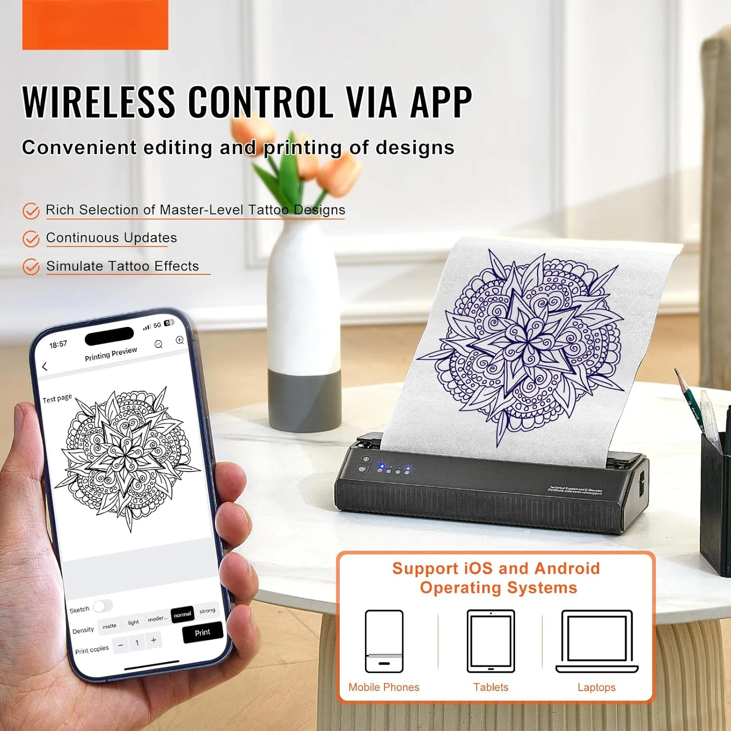 Tattoo Stencil Printer, Wireless Bluetooth Tattoo Printer Transfer Stencil Machine with 10Pcs Transfer Paper, Compatible for iOS
