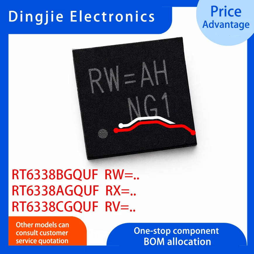 5PCS 100% New RT6338AGQUF RT6338BGQUF RT6338CGQUF RT6338A RT6338B RT6338C RX=.. RW=.. RV=.. QFN-23