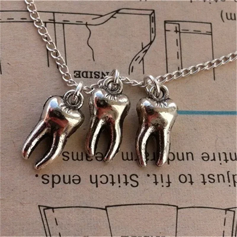 gothic Antique Silver Color Tooth Pendant Necklace Necklace for Girls Women wicca grunge fairy core goblincore alt accessories