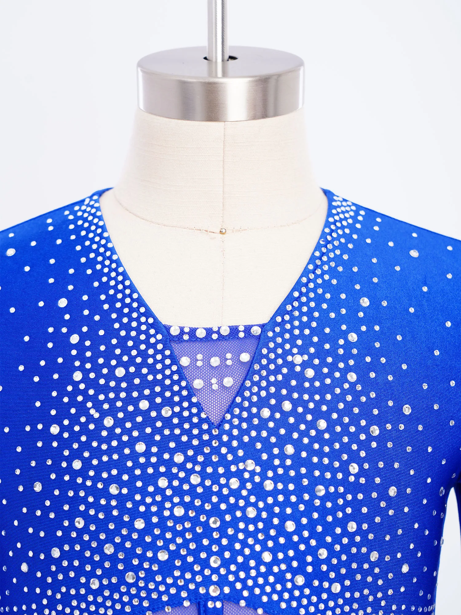 

Kids Girls Rhinestones Figure Skating Lyrical Gymnastic Ballet Dance Cropped Tops Long Sleeve Sheer Mesh Patchwork Top Shirts