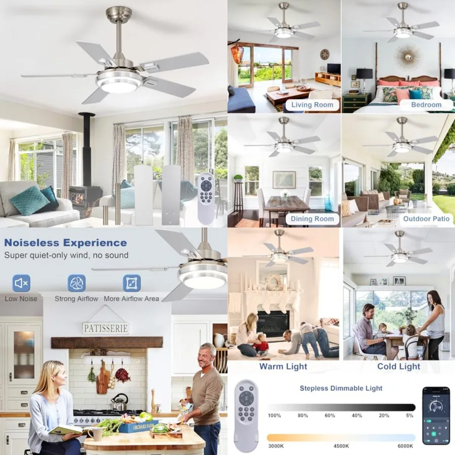 Ceiling Fan with Light: Ceiling Fans with 5 Blades Dual Finish Reversible - Farmhouse Ceiling Fan with Remote Control Noiseless