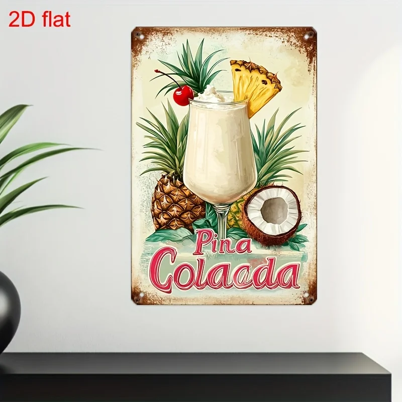 [Plaque Métallique Vintage] Plaque Vintage - Art Mural Tropical Pina Colada |    Décoratif, trous pré-percés, facile à installer, parfait