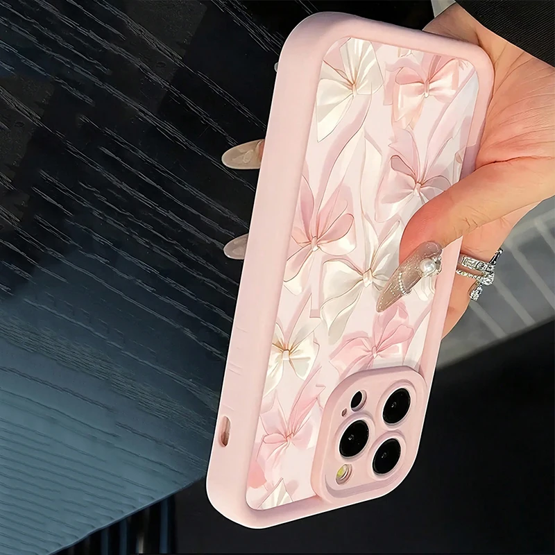 Arco-nó rosa padrão de arco à prova de choque macio tpu caso de telefone para iphone 17 11 12 13 14 15 16 pro max xs xr 7 8plus 16e 17air capa