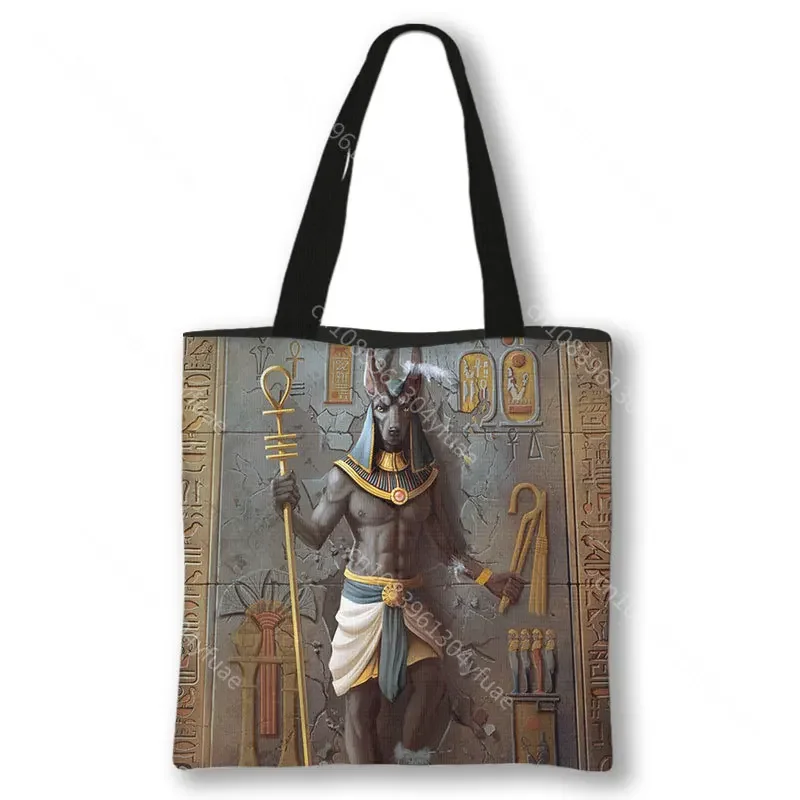 Egyptian hieroglyphs and symbols Print Shopping Bag Women Handbag Egypt Pharaoh Anubis Shoulder Tote Bag Girls Shopper Bags