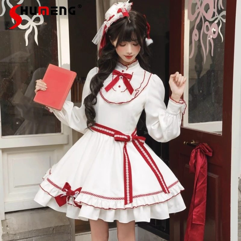 

Christmas Cute Sweet Style Lolita Cape Dress Color-Block Winter New Year Battle Robe Japanese Rojita Sweet Cute Dresses Cloak