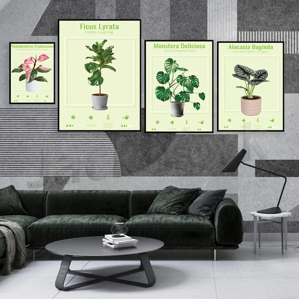 Poster, Philodendron,Monstera plant, Fiddle leaf, Fig tree, Indoor plant lover poster, Care guide,  Gift for plants lover,