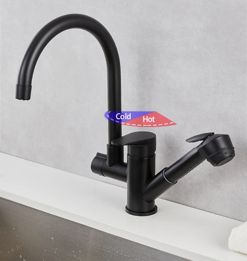 

Pull Out Side Spray Head Kitchen Sink Faucet Telescopic Sprayer 360 Degree Swivel Spout Single Handle Hot Cold Water Mixer Crane