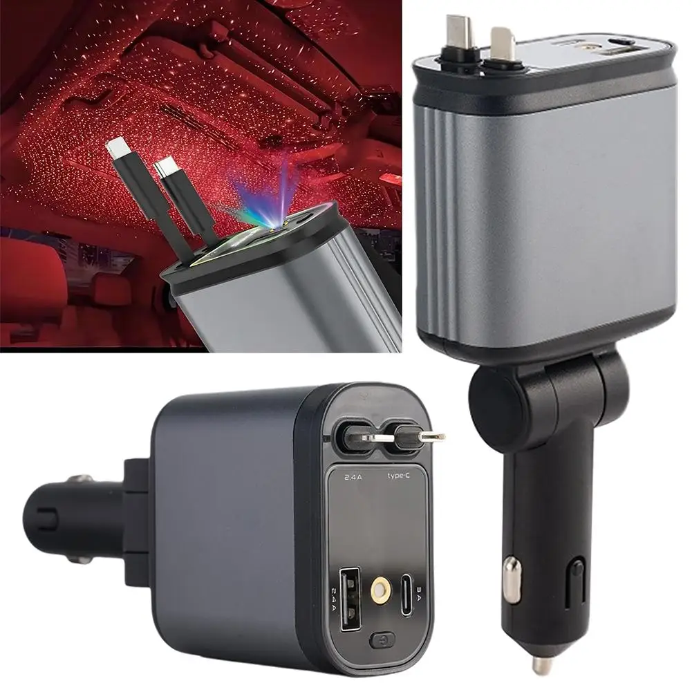 

12V-24V100W Car Charger Motor Vehicles Power Cigarette Starry Type-C/L Night Dual Ambience Light Lighter Projector V9I4