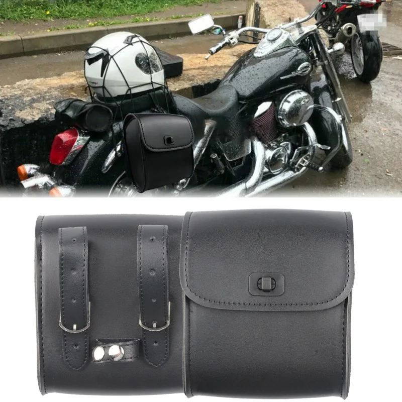 Vintage PU Leather Motorcycle Side Saddle Bag Waterproof Motorbike Hanging Storage Tool Pouch Two Color Optional