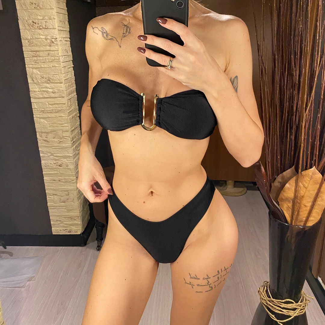 Neuer 4-Farben U-Ausschnitt Bandeau Brasilianischer Bikini Damen-Badeanzug Zweiteiliger Bikini-Set Badebekleidung Badeanzug V4965 – Detail 13