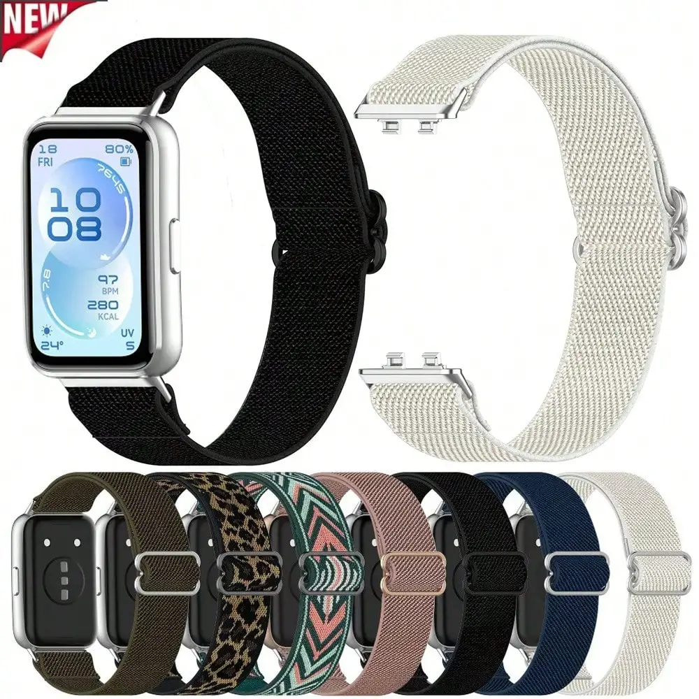Strap for Huawei Band 11/11 Pro Elastic Nylon Watch Band Sliding Buckle Woven Texture Adjustable Lightweight Breathable Unisex