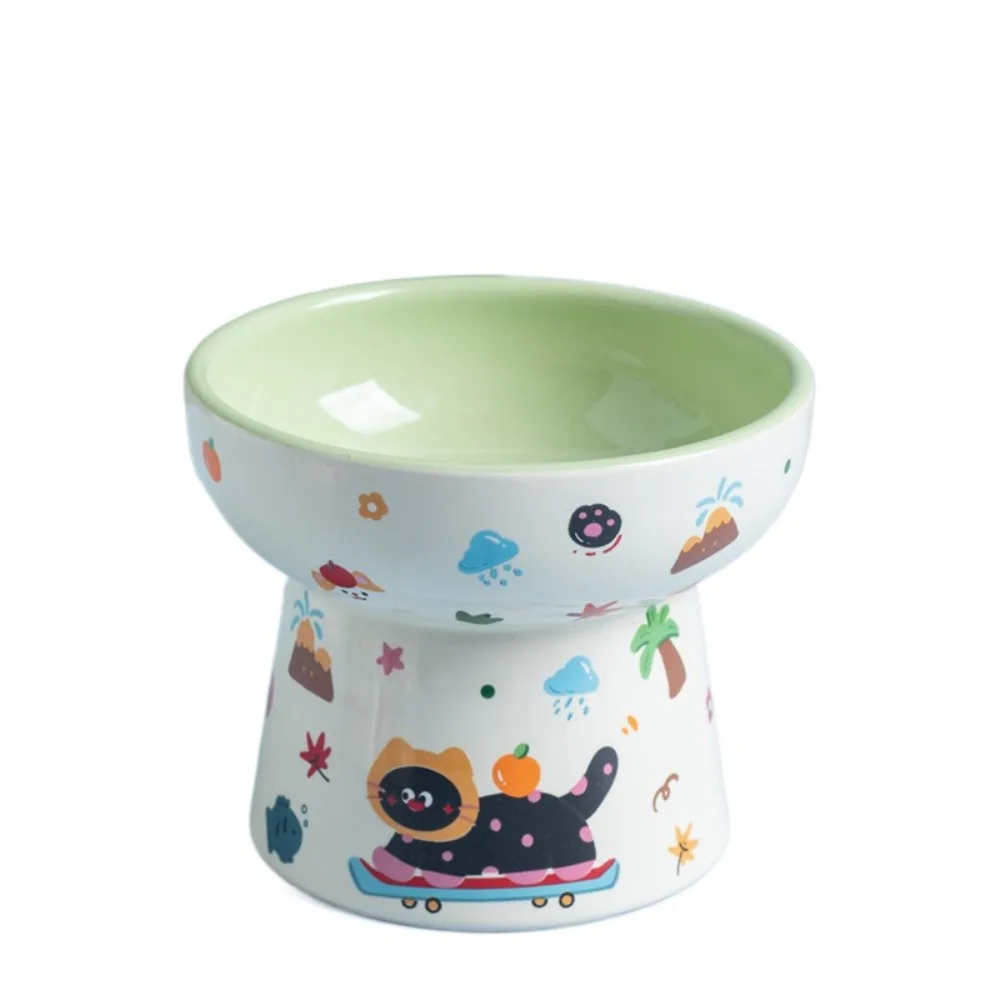 

Ceramic Cat Bowl Flat/Slanted Mouth Large Capacity Dog Food Feeding Basin Non-slip Anti Tipping Pet High Foot Bowl Kitten Puppy