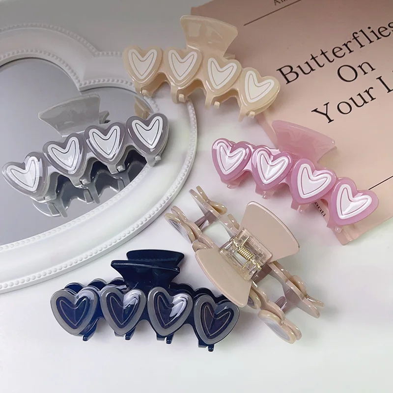 2023 New Creative Heart Hair Grab Clip Acetate Hair Claw Girls Gift Sweet Cute Pink Peach Love Hair Clip Shark Accessories