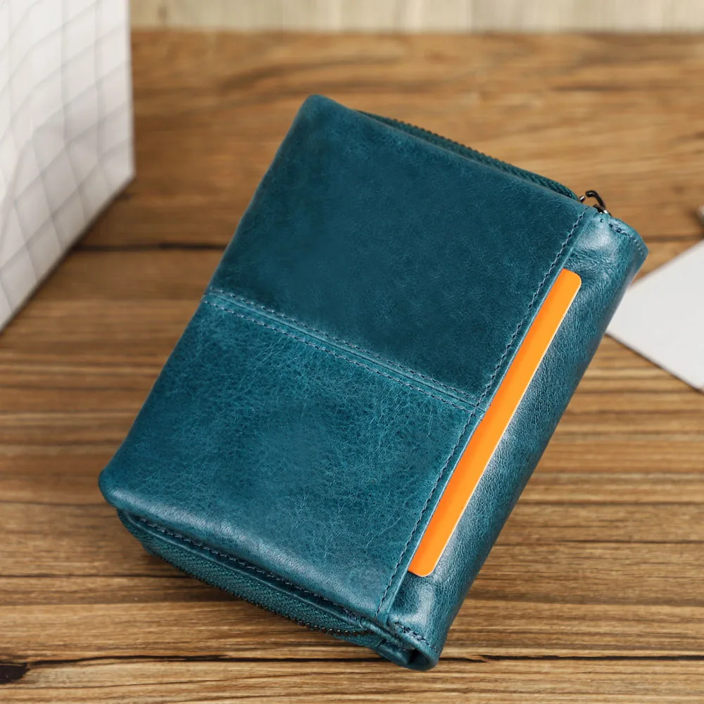 Dompet Berkualitas MAGIC TALE Dompet Pendek Kulit Asli Ritsleting Wanita Dompet Koin Wanita Dompet Kancing Pengait dengan Tempat Kartu Kredit