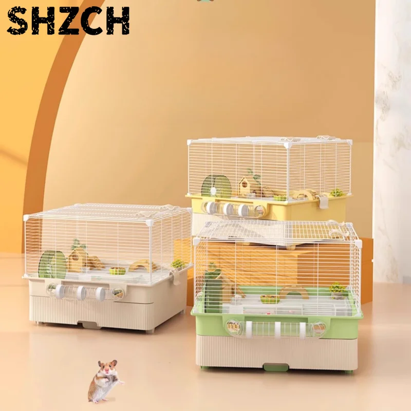 ‌Hamster Cage with Accessories, Spacious Vented Habitat, Easy-Clean Drawer Mansion, Multi-Tunnel Syrian Hamster House
