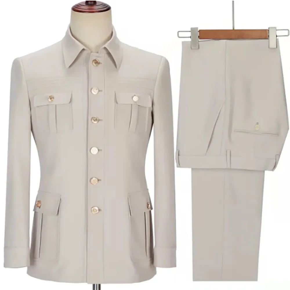 

Trend Four Pockets Solid Color Men Suits High Quality Single Breasted Male Casual Daily Wedding Two Piece Blazer Pants Set
