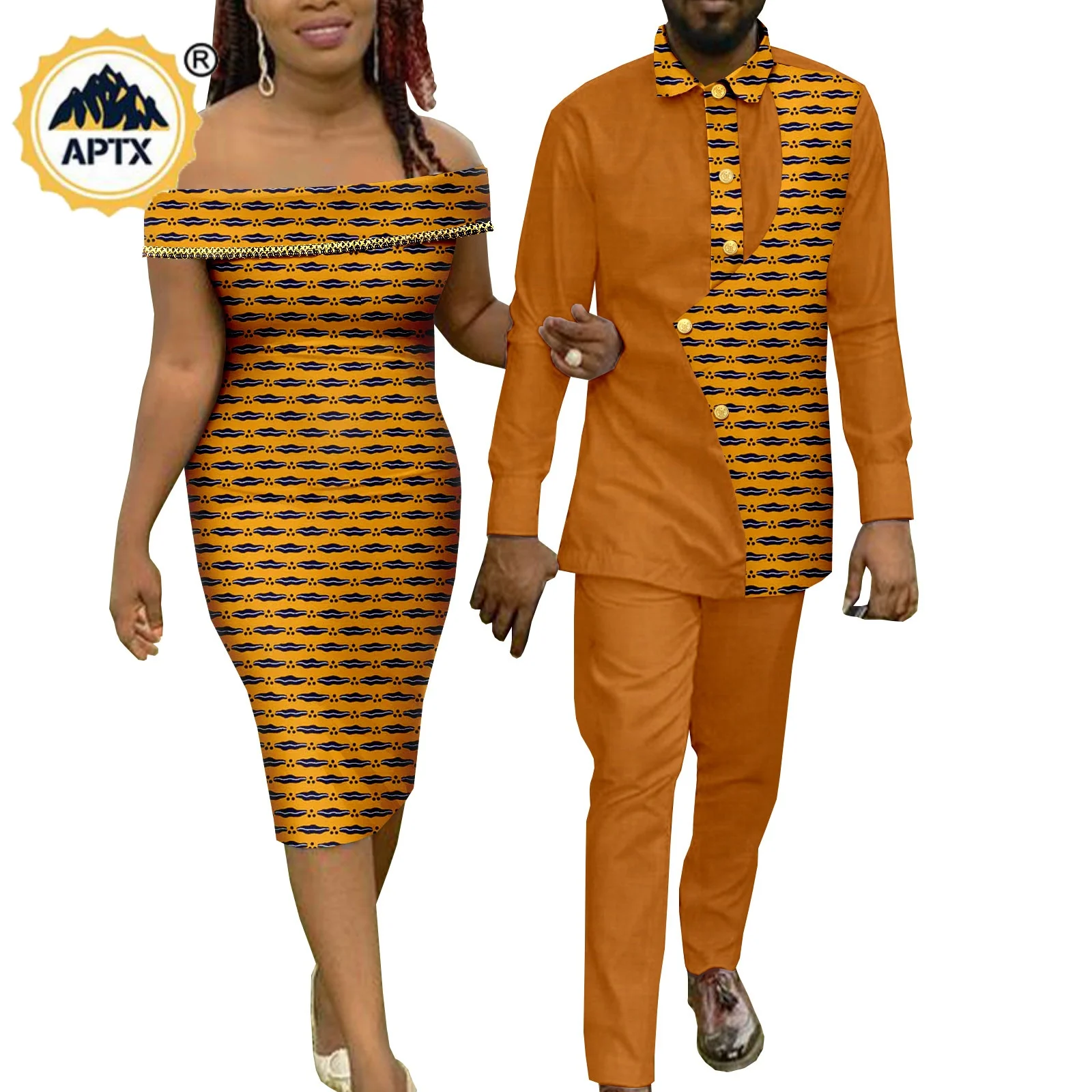 

Dashiki African Men Outfits Irregular Top Shirts and Pants Sets Matching Sexy Women Print Slim Dresses Couples Clothes Y22C047