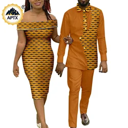 Dashiki African Men Outfits Irregular Top Shirts and Pants Sets Matching Sexy Women Print Slim Dresses Couples Clothes Y22C047