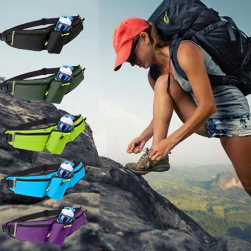 Botella de agua deportiva Unisex, riñonera de cadera, impermeable, para correr, escalar, dinero, riñonera para teléfono móvil, riñonera para motocicleta