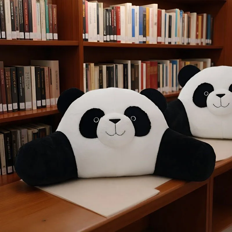 Cute Removable and Washable Panda Lumbar Support Pillow Soft Plush Filled Backrest Cushion for Chair Sofa Bedroom Office Fluffy