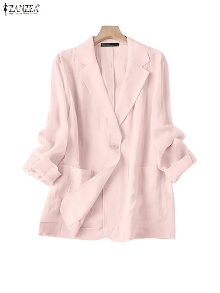 

ZANZEA Women Fashion Long Sleeve Blazer Pockets Elegant Solid Coats 2025 Autumn Pockets Button Casual Office OL Lady Outercoats