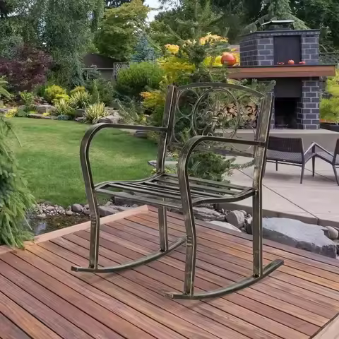 Metal Rocking Chair Porch Outdoor Outside Patio Deck Rocker Furniture Garden
