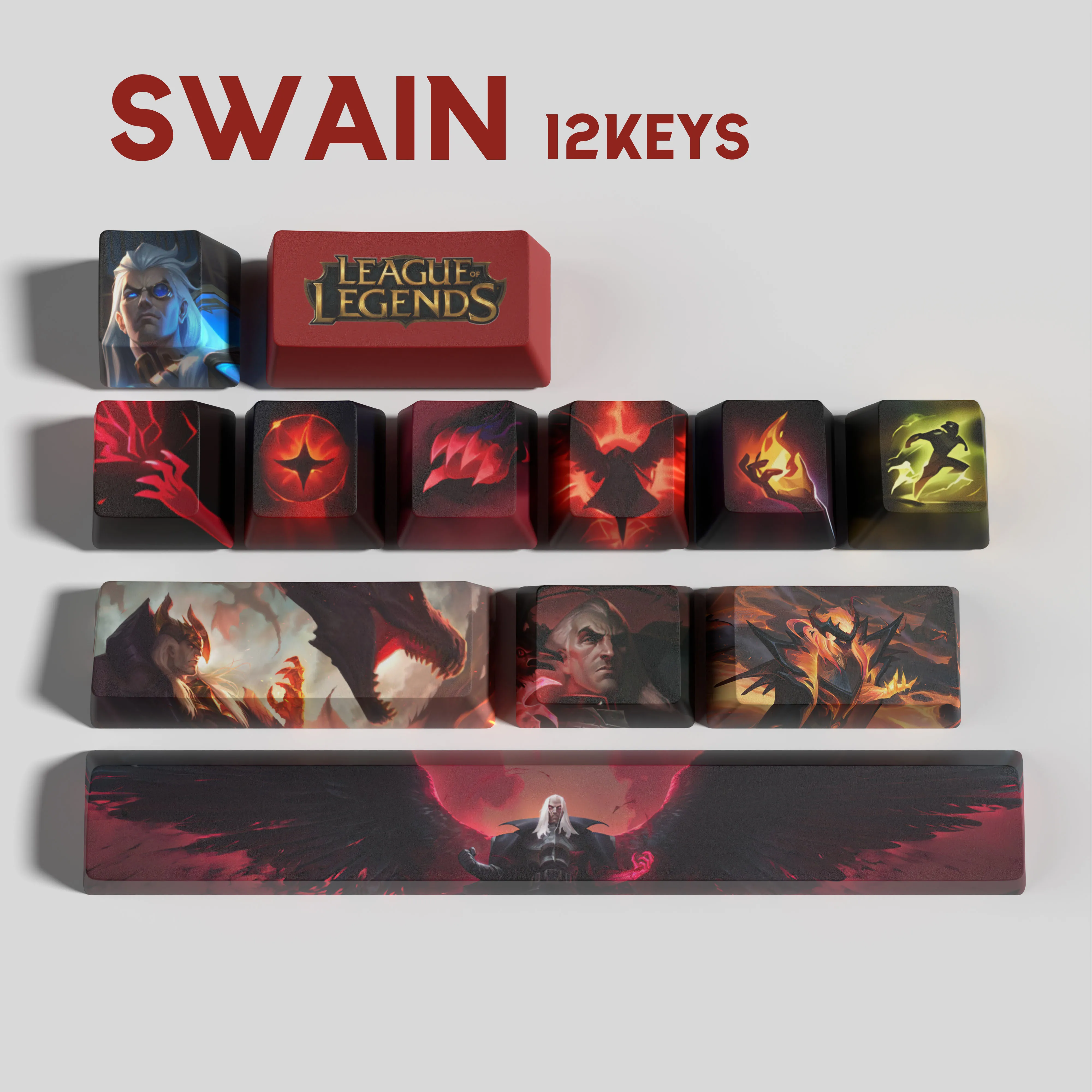 

Колпачки для клавиш Swain, колпачки для клавиш League of Legends, игровые колпачки для клавиш OEM-профиль, 12 клавиш, колпачки для клавиш из ПБТ с красителем