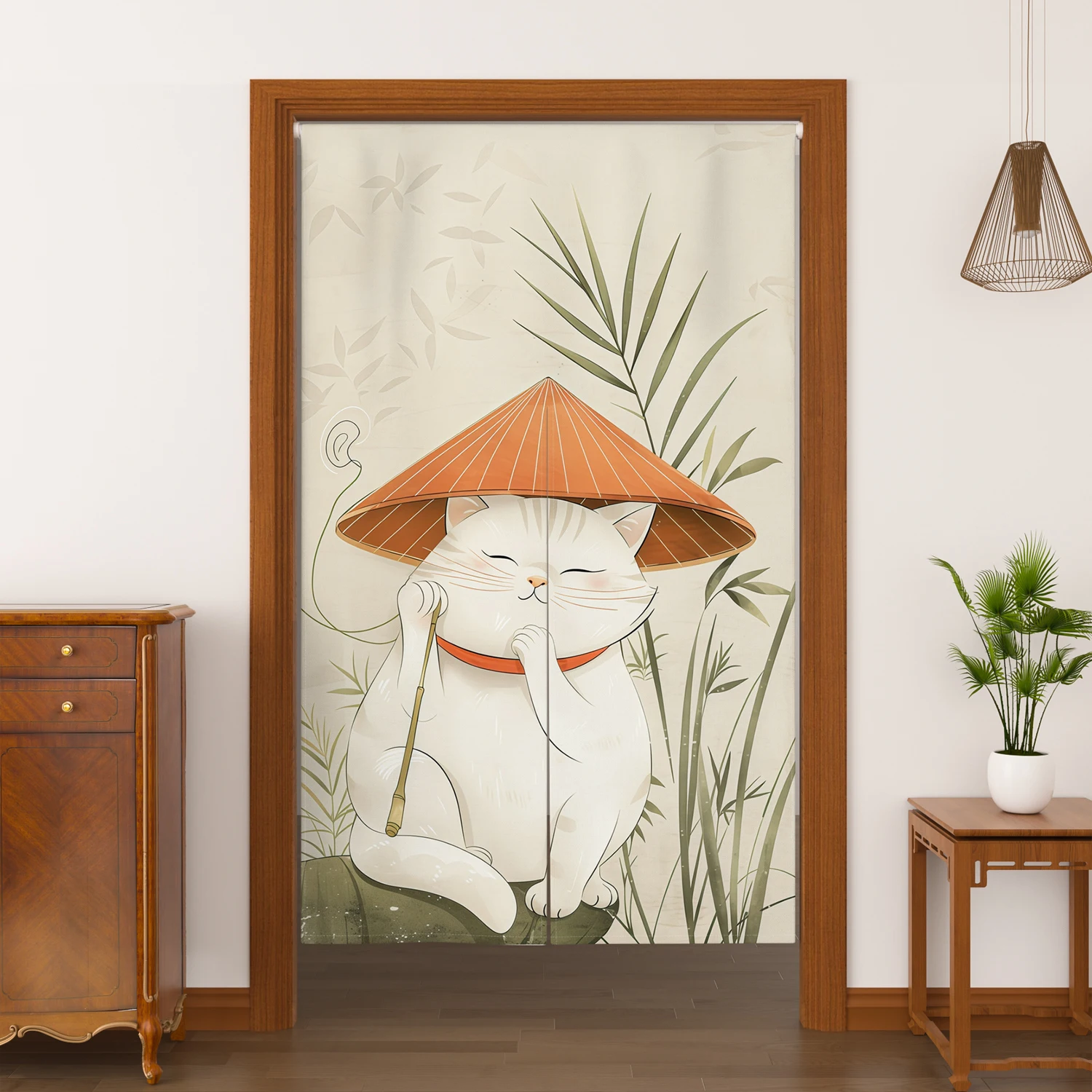 Japanese Style Noren Door Curtains Cute Cat Cherry Blossom Bird Patterns Linen Doorway Curtains Kitchen Entrance Half Curtains