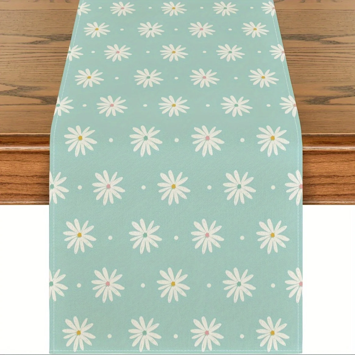 Camino de mesa floral con margaritas azul claro, fiesta en casa, cocina, restaurante, decoración, vacaciones, Navidad, Año Nuevo, fiesta de invierno
