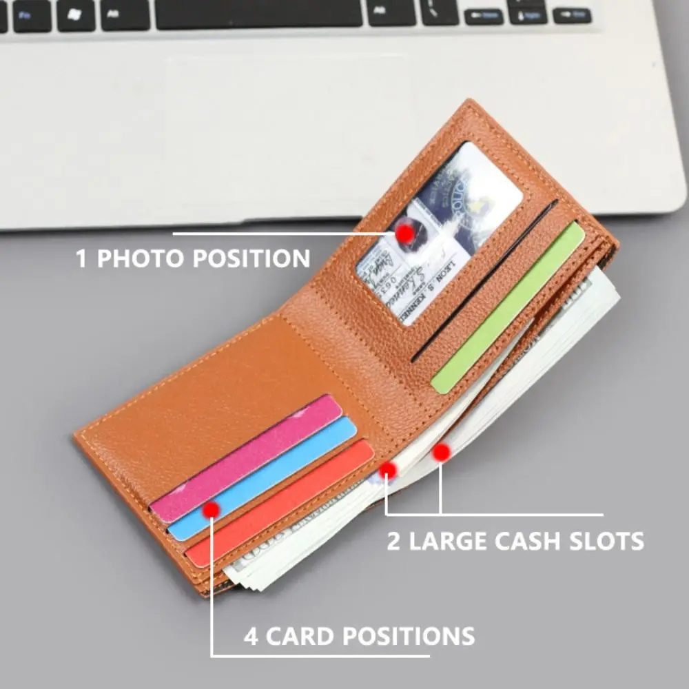 New PU Leather Men's Short Wallet Two-fold Large Capacity Retro Coin Purse Black Coffee Multiple Pockets Men Women