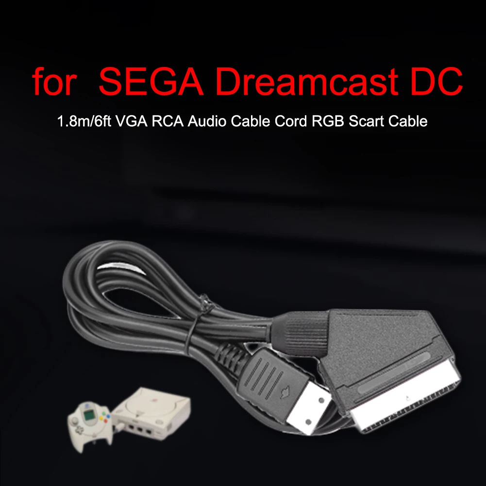 TV AV Lead RGB Scart Cable 1.8m/6ft Game Replace Connect Cable Image Definition Improvement for SEGA Dreamcast DC