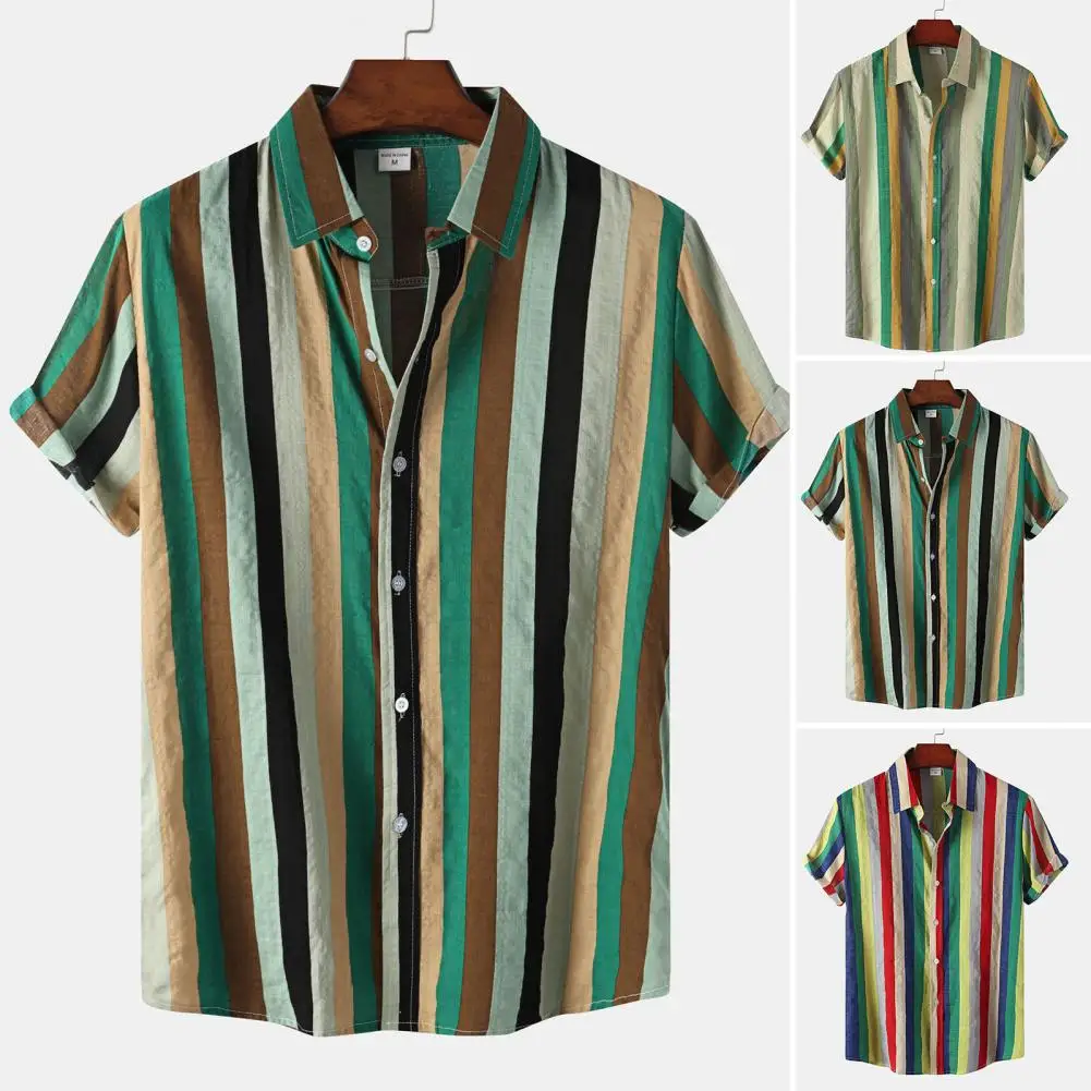 3D Men's Striped Printed Short Sleeve Shirt, Fashionable And Casual Loose Shirt, 2023 New Style.