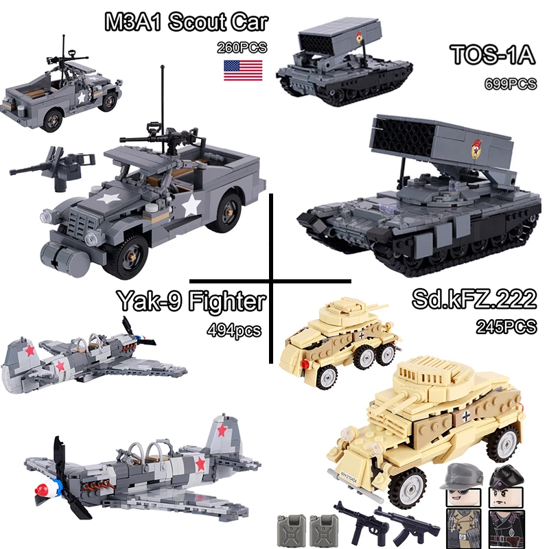 MOC Vehicle Building Blocks WWI German Fokker Dr-1 North Africa Soldier Armored Car Military Command Base Bricks Toys For Kids