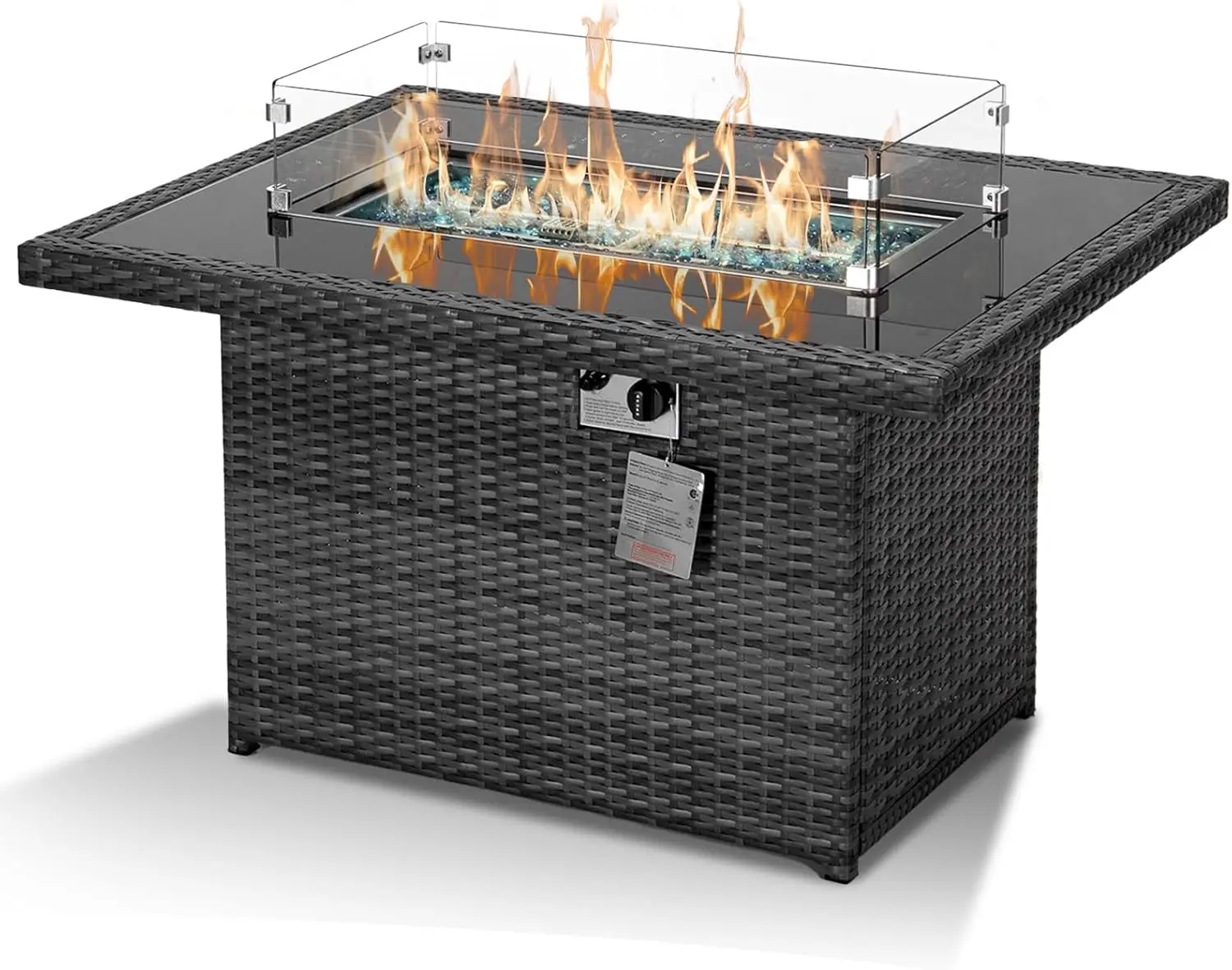 

NICESOUL All-Weather Fine PE Wicker Outdoor Fire Pit Table Propane Natural/Gas 55,000 BTU 43'' Rectangular Firepit Aluminum Fram