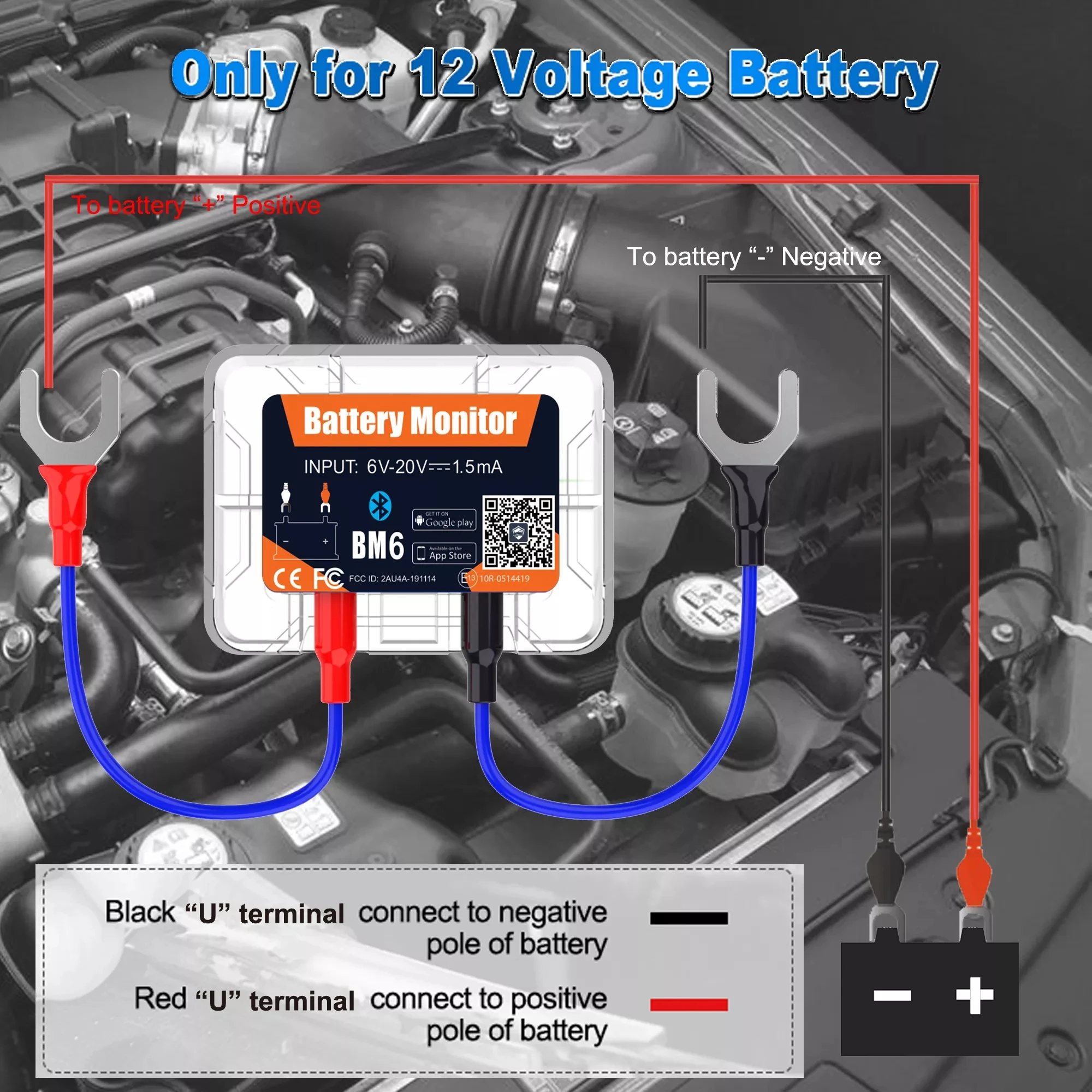 12V Battery Monitor Tester with Bluetooth 4.2 Wireless Charging Cranking Test Diagnostic Tool