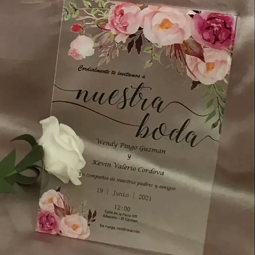 Acrylic Wedding Invitations with Rose Flower and Peony, Make Your Elegant Transparent Invitations,Sweet Sweet 16 Birthday Invite