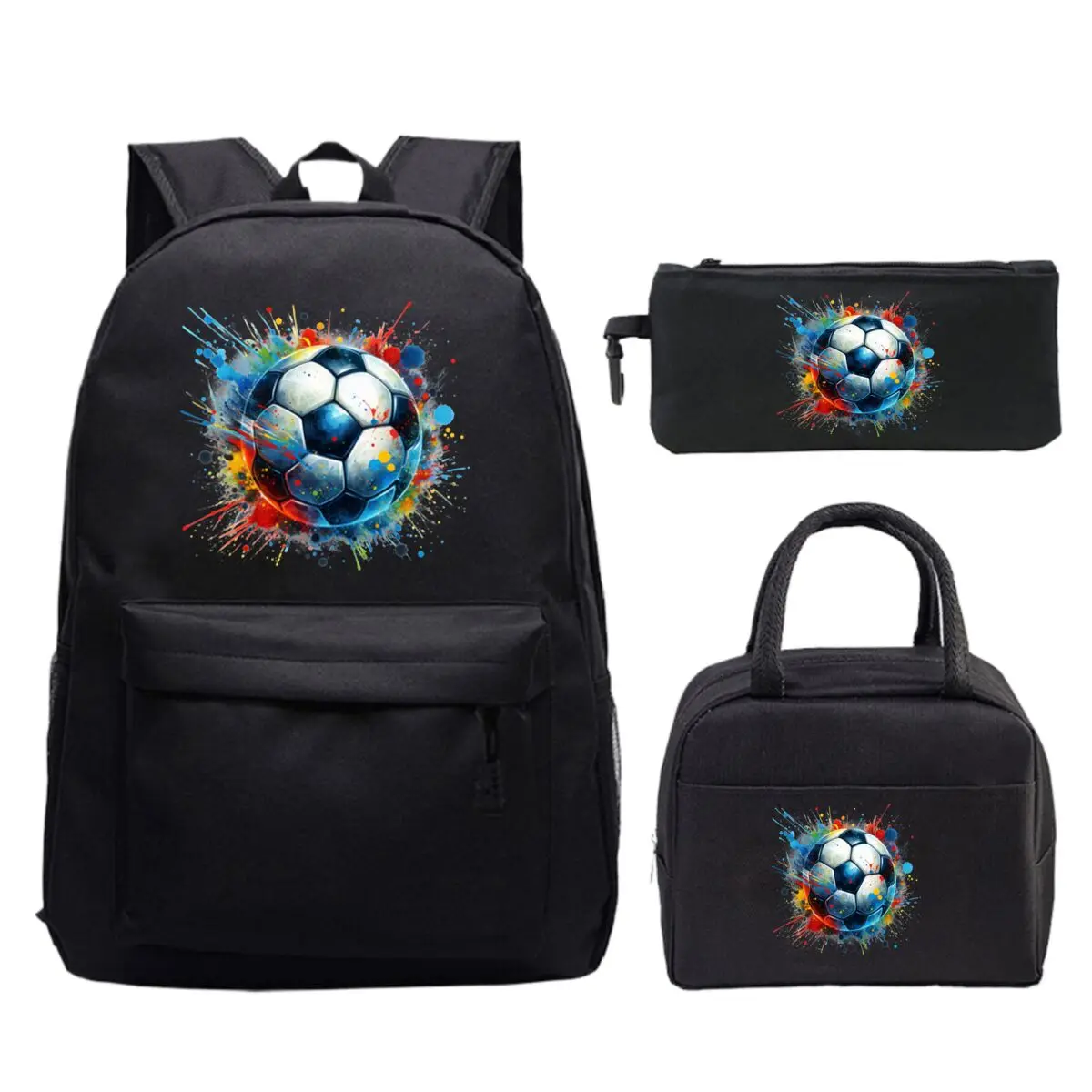 3Pcs/set Soccer Print Fashion Backpack Teen Boy Girl Schoolbag Student Fun Lunch Bags Pencil Case Bookbag Suit Football Fan Gift