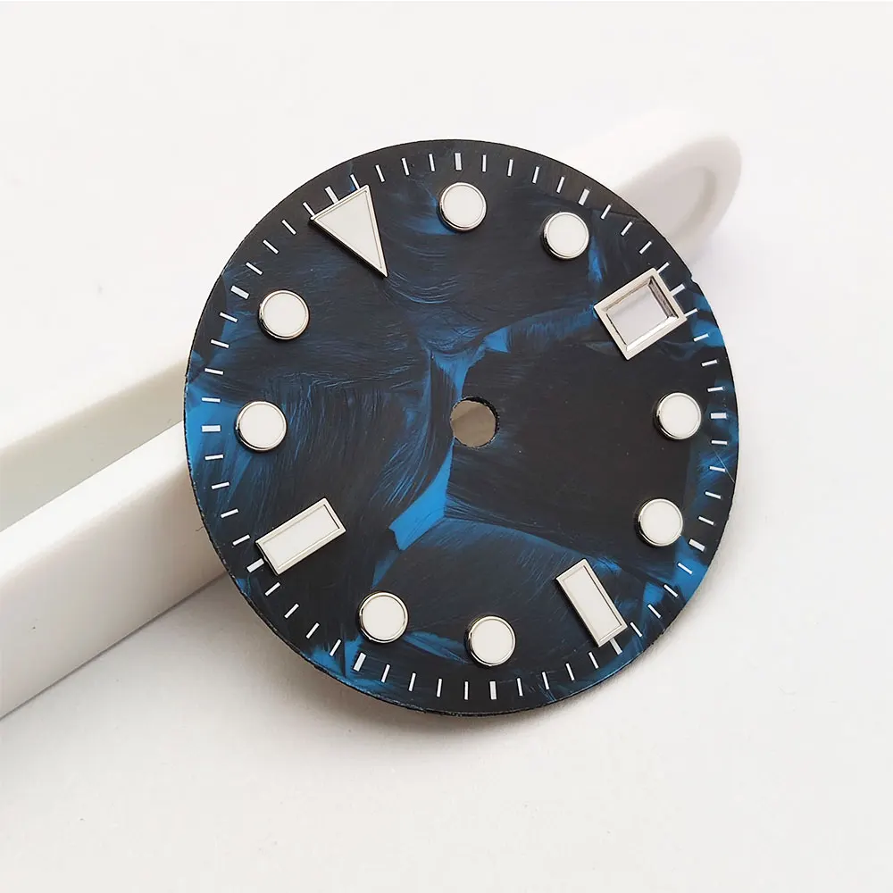 28.5 mm watch dial No-logo carbon fiber dial NH36 NH35 blue luminous dial NH35 NH36 dial customizable logo + text