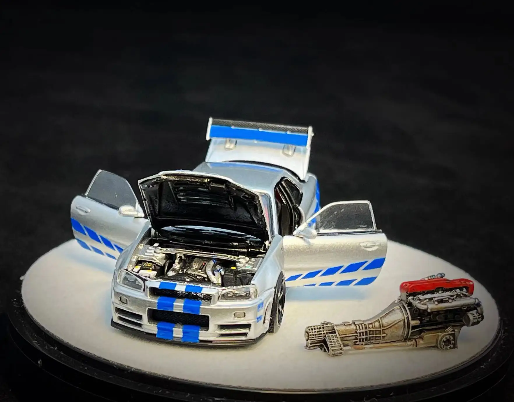 PGM & One model 1:64 R34 Z-tune Blue Silver Diecast Model Car